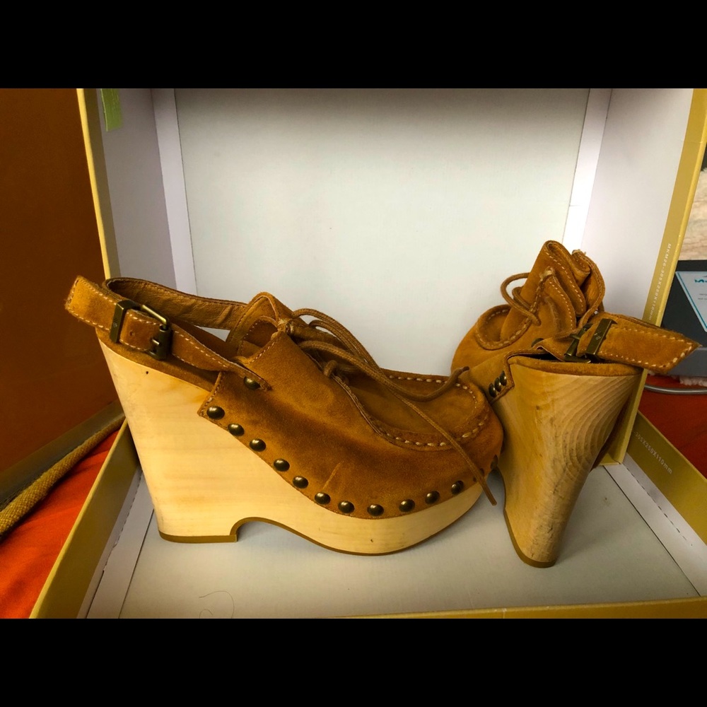 7 for all mankind suede platform wedge 6.5